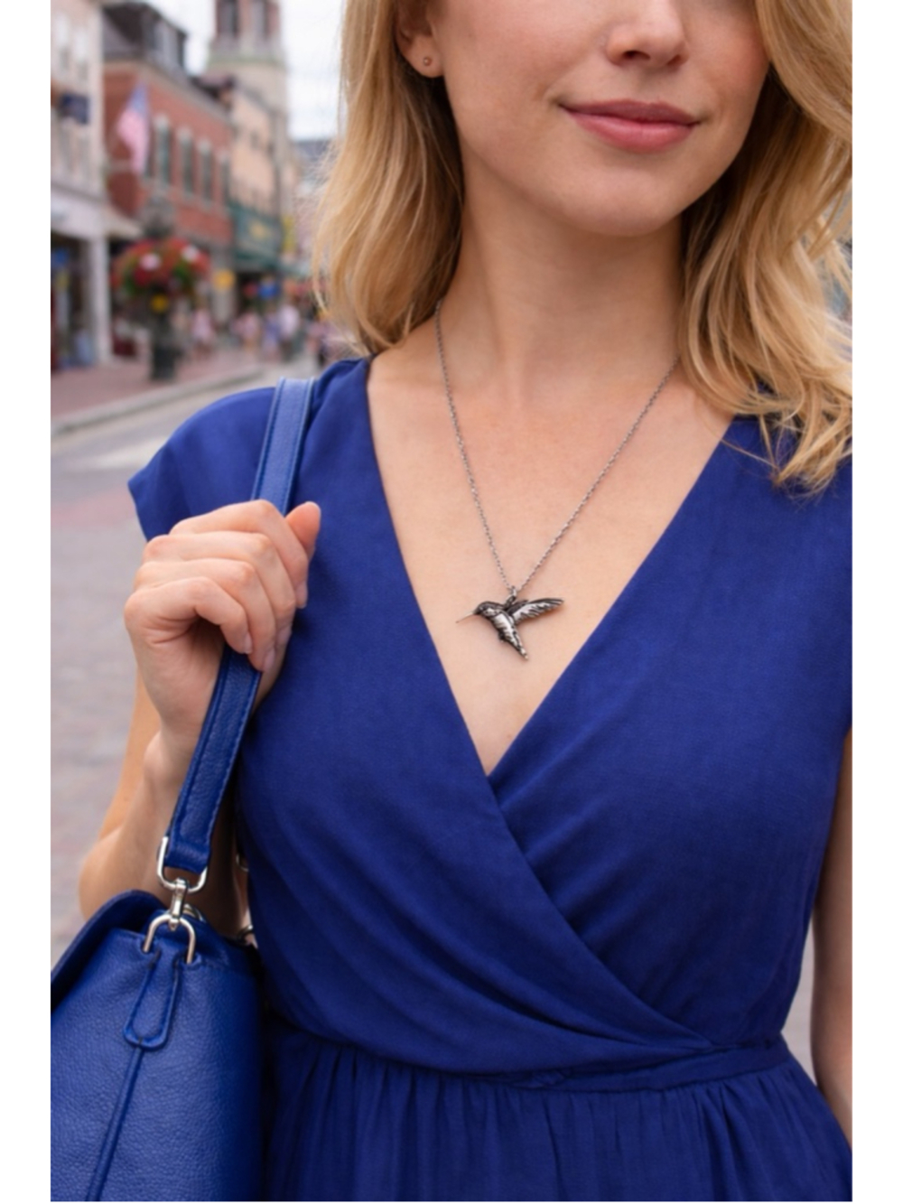 Silver Hummingbird Pendant Necklace -New